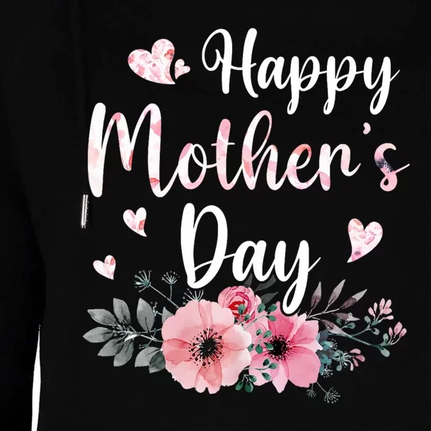 Happy Mothers Day With Floral Mom Mommy Grandma Womens Funnel Neck Pullover Hood