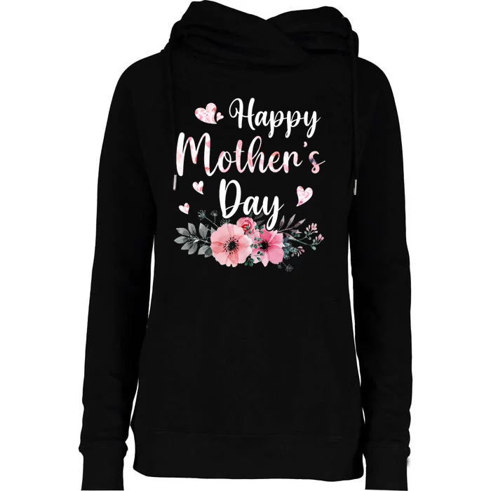 Happy Mothers Day With Floral Mom Mommy Grandma Womens Funnel Neck Pullover Hood