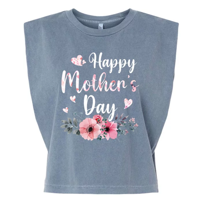 Happy Mothers Day With Floral Mom Mommy Grandma Garment-Dyed Women's Muscle Tee