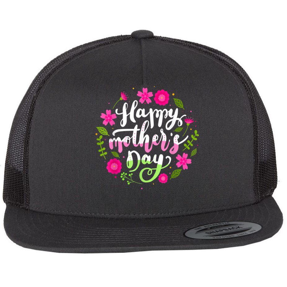 Happy Mother's Day with Floral Mom Mommy Grandma Womens Flat Bill Trucker Hat