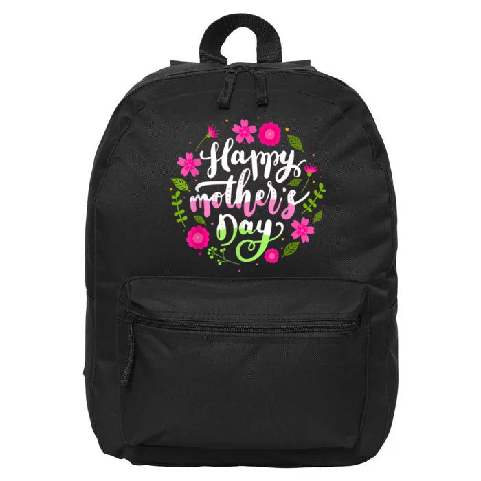 Happy Mother's Day With Floral Mom Mommy Grandma Womens 16 in Basic Backpack