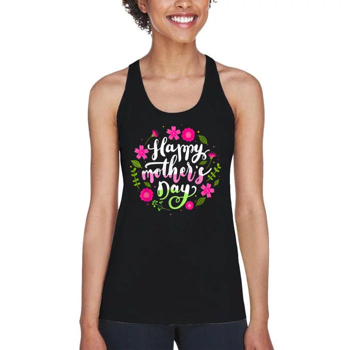 Happy Mother's Day With Floral Mom Mommy Grandma Womens Women's Racerback Tank