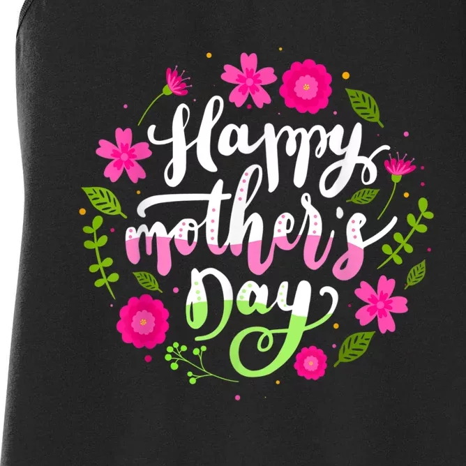 Happy Mother's Day With Floral Mom Mommy Grandma Womens Women's Racerback Tank