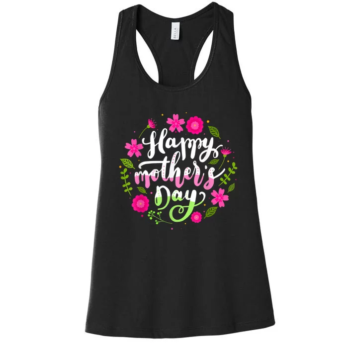 Happy Mother's Day With Floral Mom Mommy Grandma Womens Women's Racerback Tank