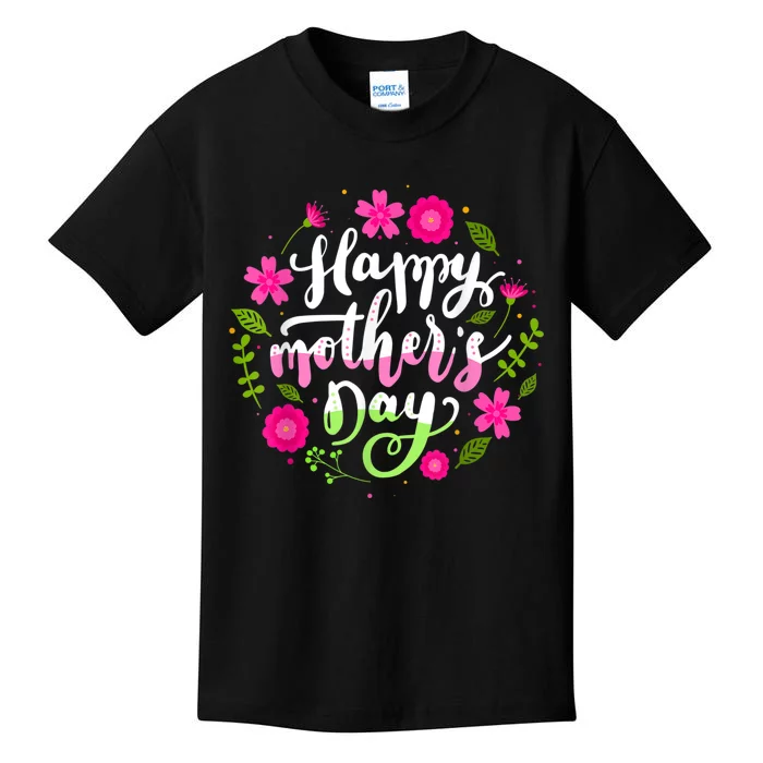 Happy Mother's Day With Floral Mom Mommy Grandma Womens Kids T-Shirt