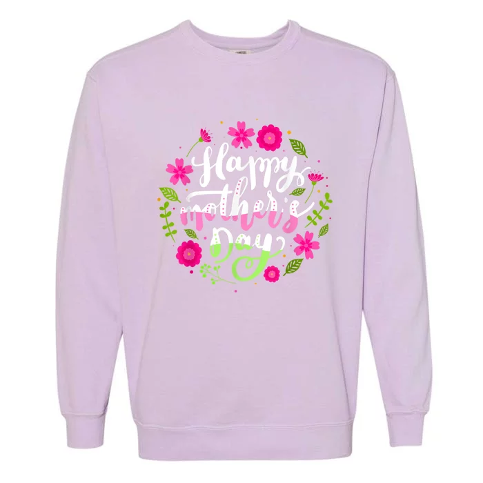 Happy Mother's Day With Floral Mom Mommy Grandma Womens Garment-Dyed Sweatshirt