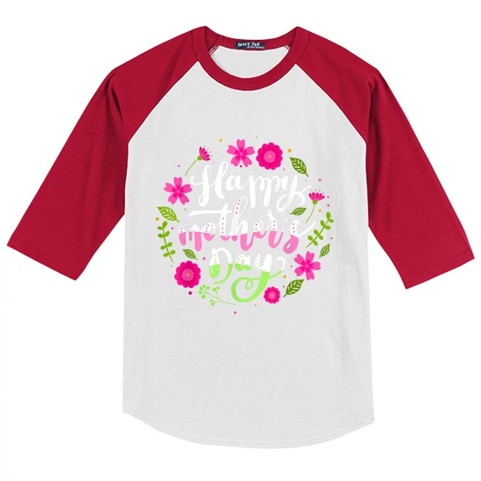 Happy Mother's Day With Floral Mom Mommy Grandma Womens Kids Colorblock Raglan Jersey