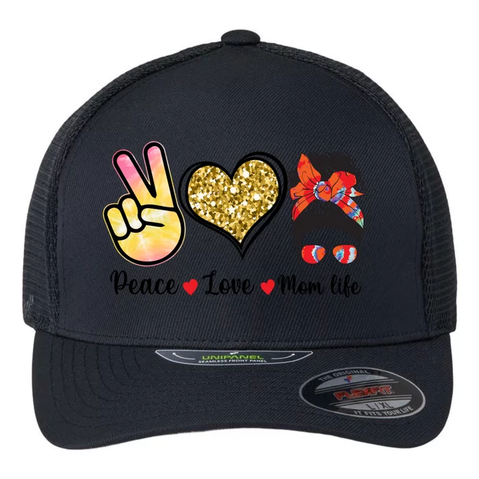 Happy Mother's Day Peace Love Moms Life Funny Gift Flexfit Unipanel Trucker Cap