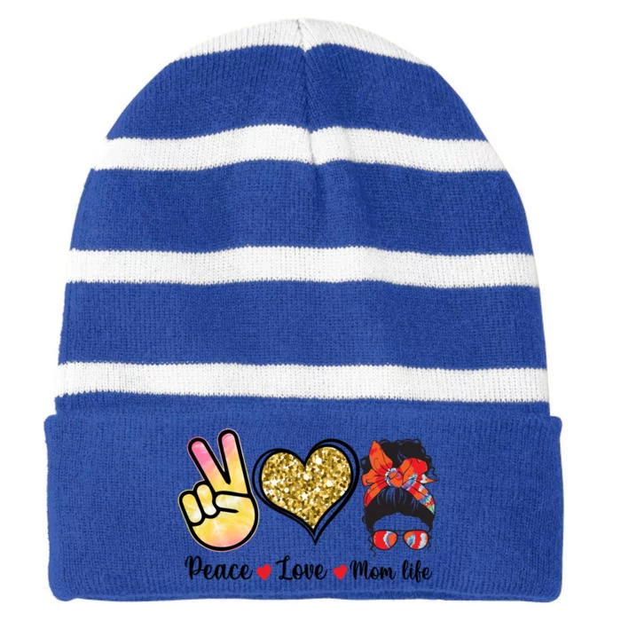 Happy Mother's Day Peace Love Moms Life Funny Gift Striped Beanie with Solid Band