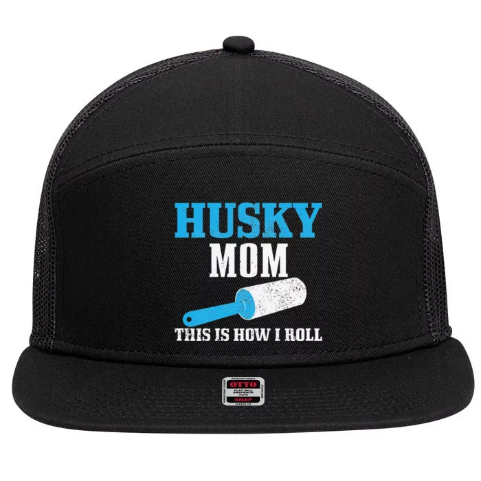 Husky Mom Dog Hair Funny Siberian Husky Mama 7 Panel Mesh Trucker Snapback Hat