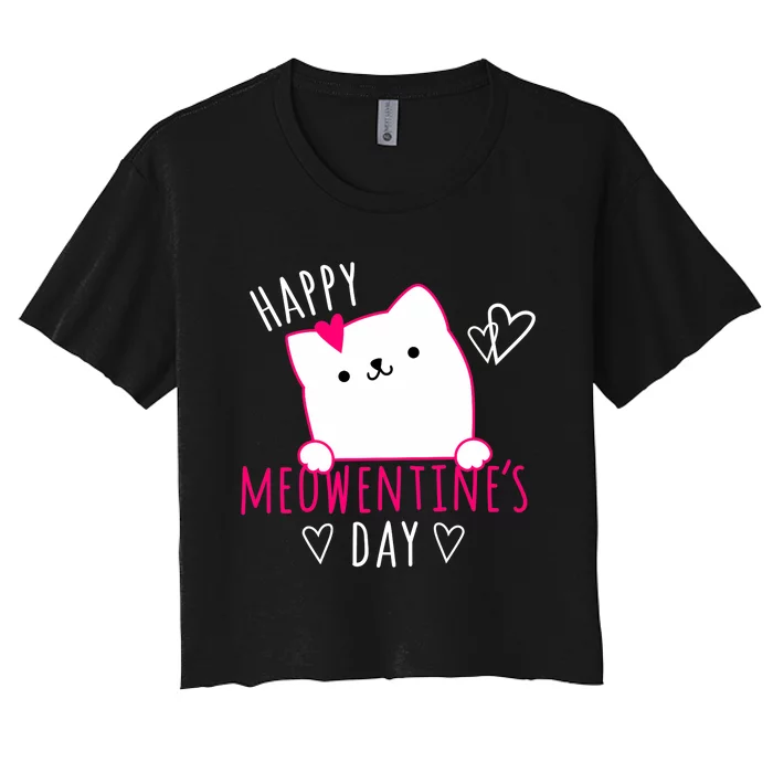 Happy Meowentine's Day Cat Lover Happy Valentines Day Cat Premium Women's Crop Top Tee