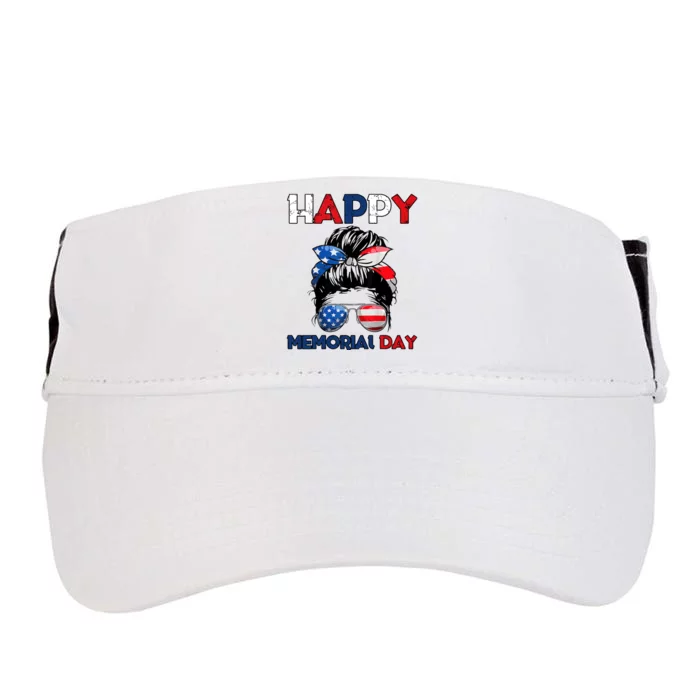 Happy Memorial Day 4th Of July Messy Bun American Flag Adult Drive Performance Visor