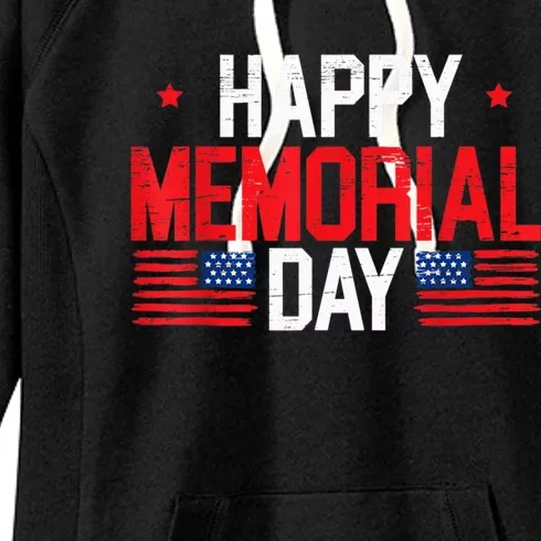 Happy Memorial Day Usa Flag American Patriotic Armed Forces Cool Gift Women's Fleece Hoodie