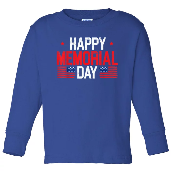 Happy Memorial Day Usa Flag American Patriotic Armed Forces Cool Gift Toddler Long Sleeve Shirt