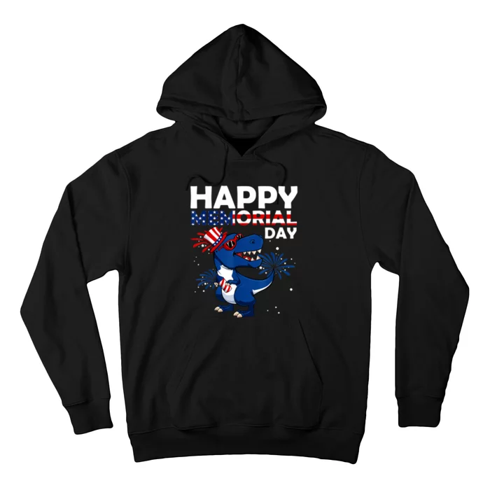 Happy Memorial Day 4th Of July Dinosaur American Flag Hoodie