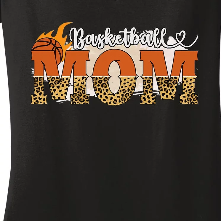 Happy Mothers Day Cute Basketball Sport Mom Leopard Women's V-Neck T-Shirt