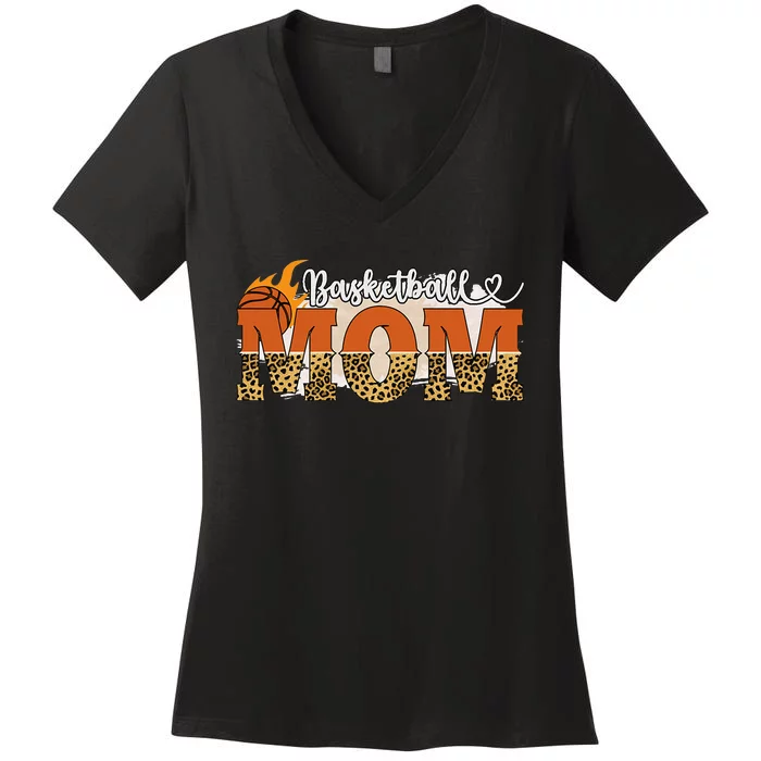 Happy Mothers Day Cute Basketball Sport Mom Leopard Women's V-Neck T-Shirt