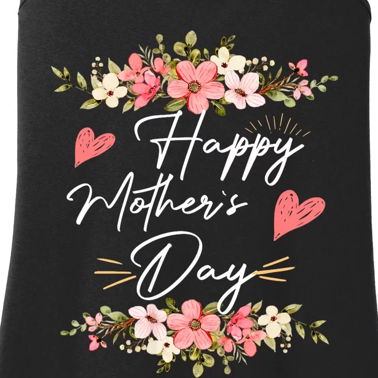 Happy Mothers Day With Floral Mom Mommy Grandma Ladies Essential Tank