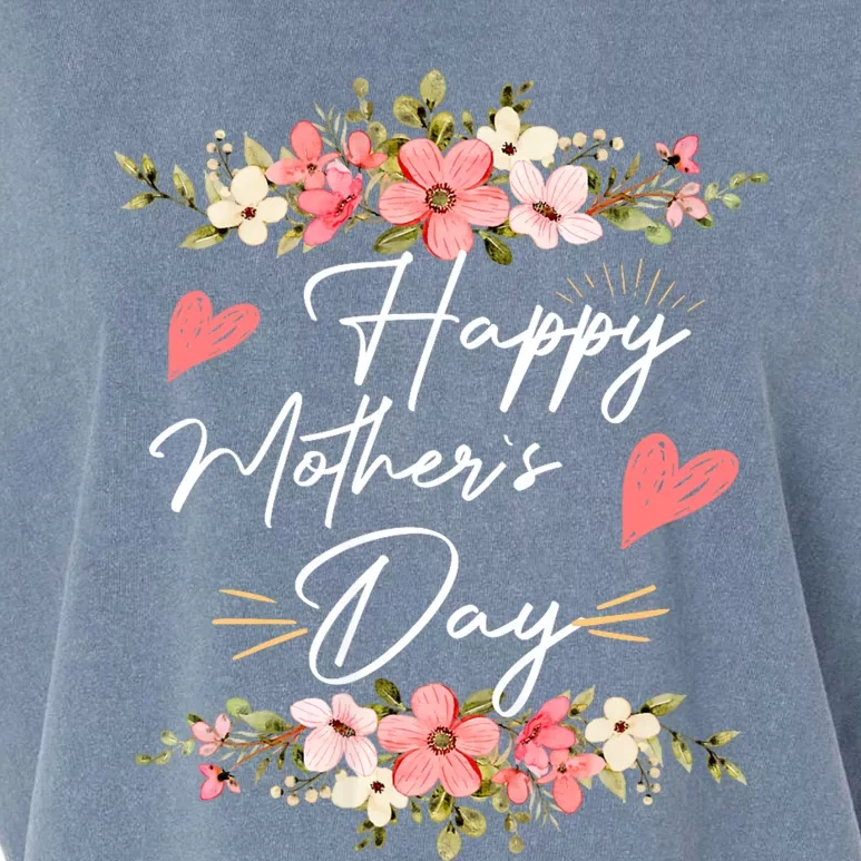 Happy Mothers Day With Floral Mom Mommy Grandma Garment-Dyed Women's Muscle Tee