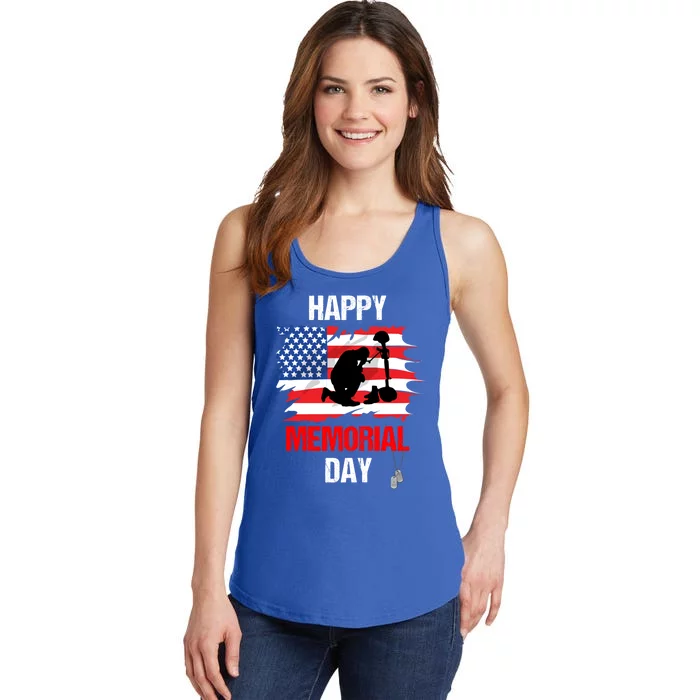 Happy Memorial Day Usa Flag American Patriotic Armed Forces Gift Ladies Essential Tank