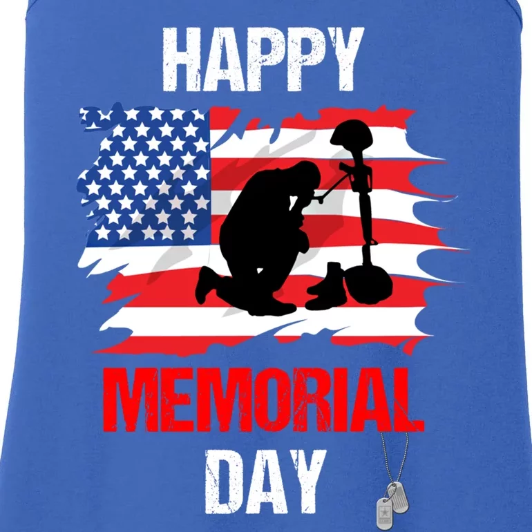 Happy Memorial Day Usa Flag American Patriotic Armed Forces Gift Ladies Essential Tank