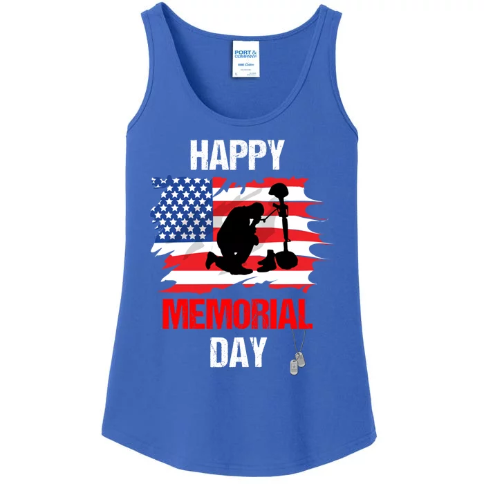 Happy Memorial Day Usa Flag American Patriotic Armed Forces Gift Ladies Essential Tank