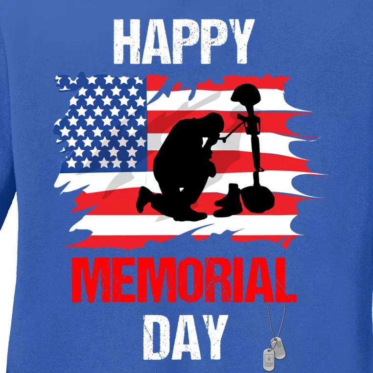 Happy Memorial Day Usa Flag American Patriotic Armed Forces Gift Ladies Long Sleeve Shirt