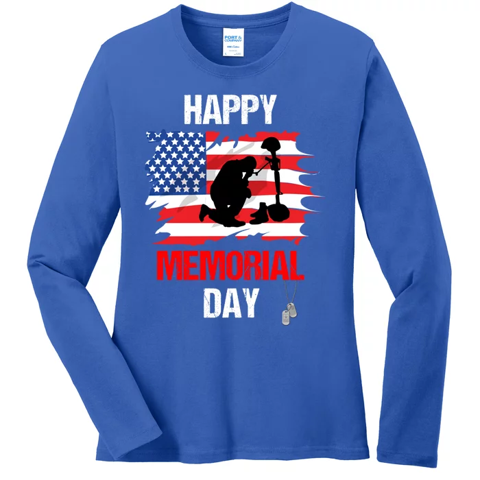 Happy Memorial Day Usa Flag American Patriotic Armed Forces Gift Ladies Long Sleeve Shirt