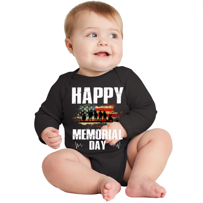 Happy Memorial Day USA Flag American Patriotic Armed Forces Baby Long Sleeve Bodysuit