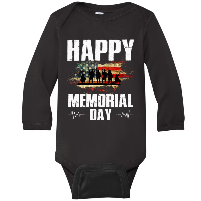 Happy Memorial Day USA Flag American Patriotic Armed Forces Baby Long Sleeve Bodysuit