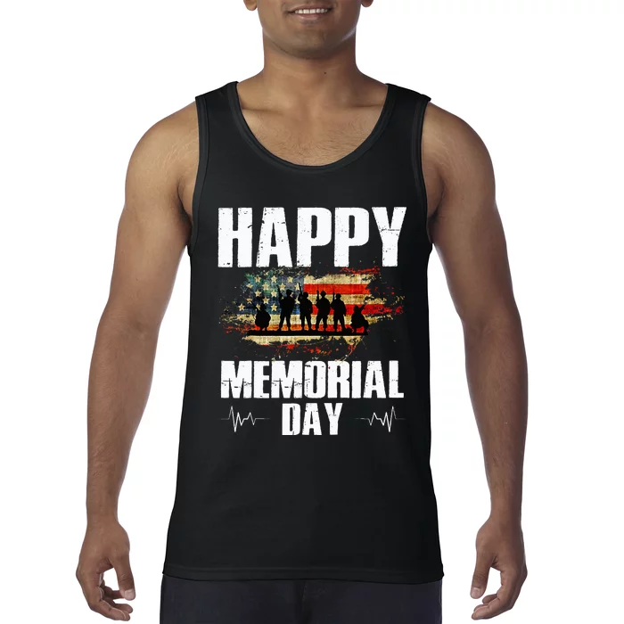 Happy Memorial Day USA Flag American Patriotic Armed Forces Tank Top