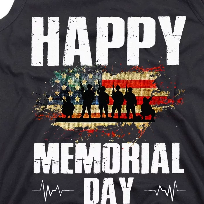 Happy Memorial Day USA Flag American Patriotic Armed Forces Tank Top