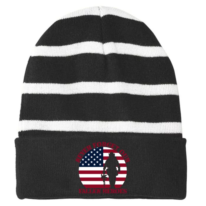 Happy Memorial Day Remembrance Striped Beanie with Solid Band