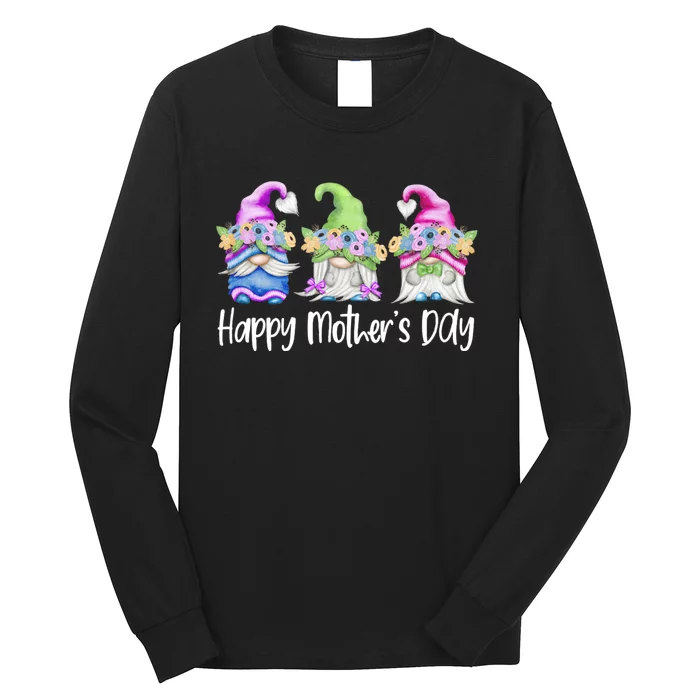 Happy Mothers Day Cute Gnomes Floral For Mom Daughter Long Sleeve Shirt