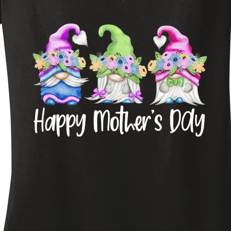 Happy Mothers Day Cute Gnomes Floral For Mom Daughter Women's V-Neck T-Shirt