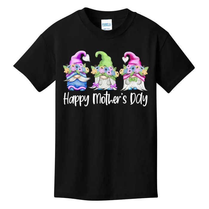 Happy Mothers Day Cute Gnomes Floral For Mom Daughter Kids T-Shirt