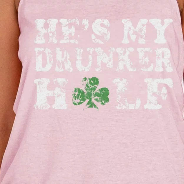 He's My Drunker Half Couples Irish St Patricks Day Women Women's Knotted Racerback Tank