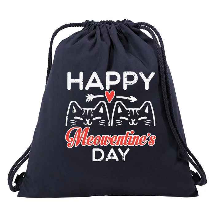 Happy Meowenstime Day Valentines Cat Cute Gift Drawstring Bag