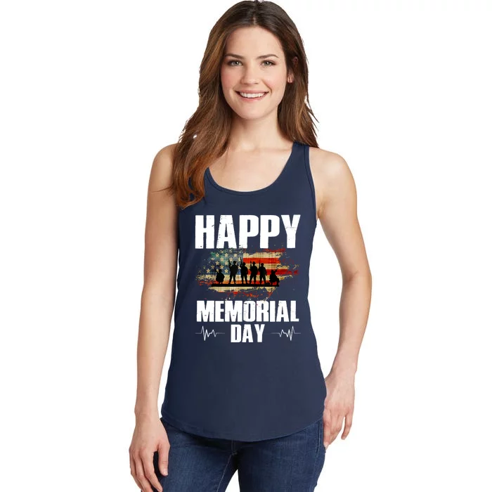 Happy Memorial Day USA Flag American Patriotic Ladies Essential Tank