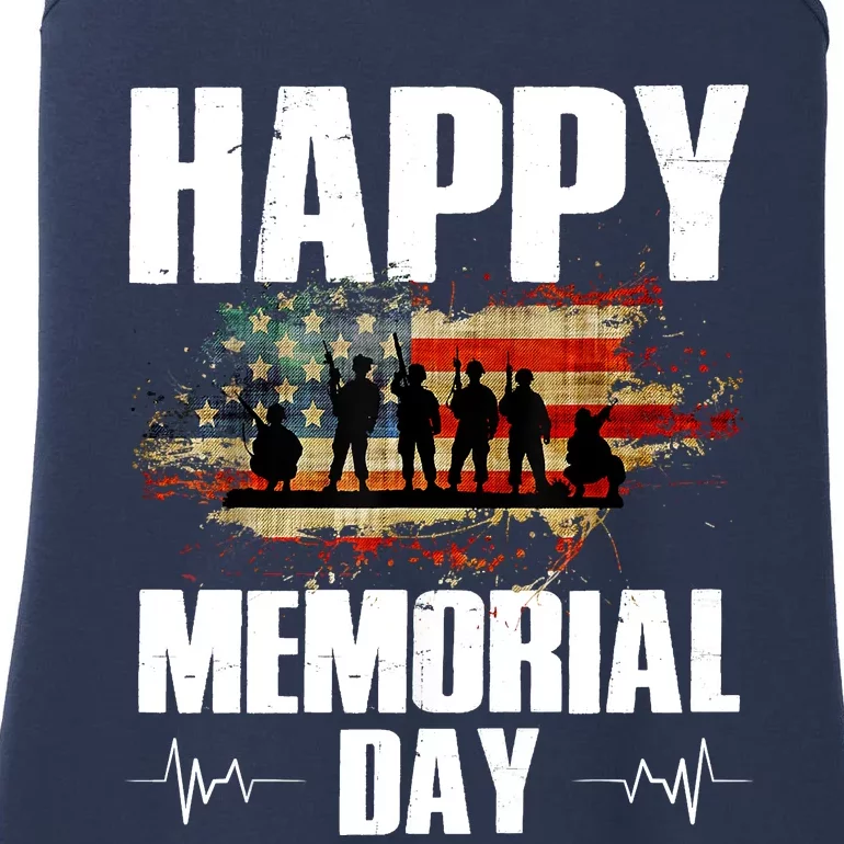 Happy Memorial Day USA Flag American Patriotic Ladies Essential Tank