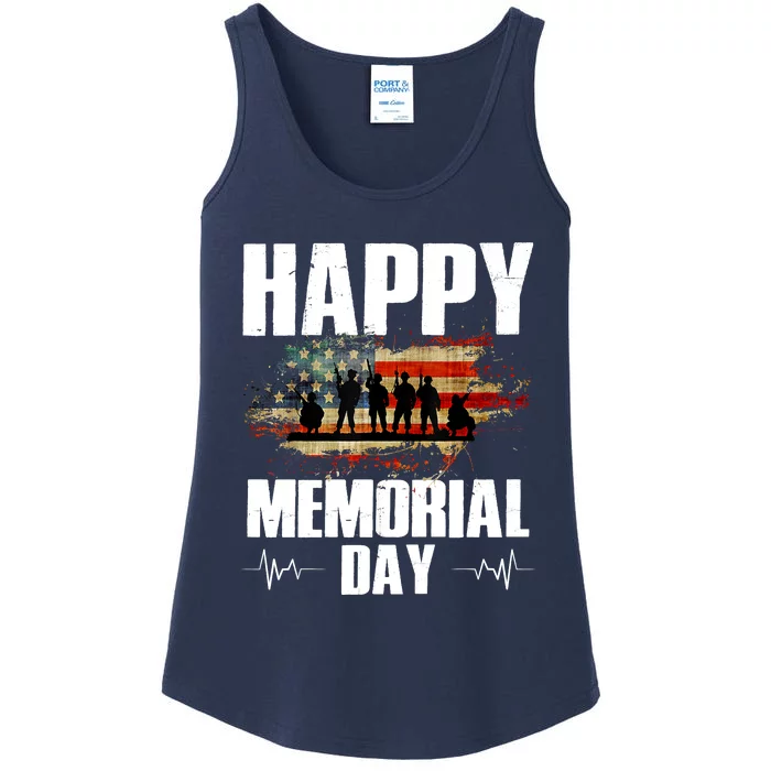 Happy Memorial Day USA Flag American Patriotic Ladies Essential Tank