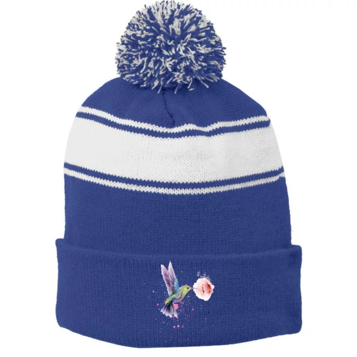 Hummingbird Mothers Day Christmas Gift Mom Nana Bird Lover Gift Stripe Pom Pom Beanie