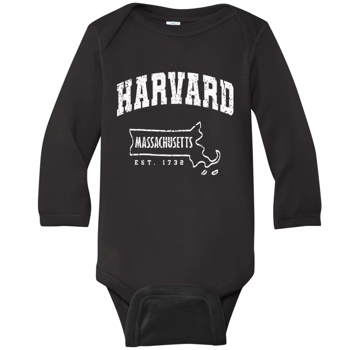 Harvard Massachusetts Est.1732 MA Vintage Locals & Tourists Baby Long Sleeve Bodysuit