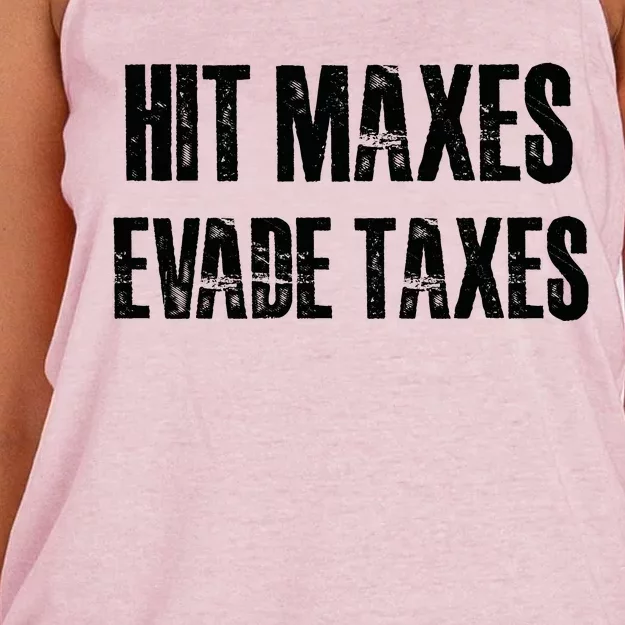 Hit Maxes Evade Taxes Funny Gym Fitness Retro Workout Cool Gift Women's Knotted Racerback Tank