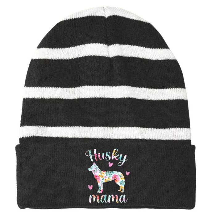 Husky Mom Funny Siberian Husky Mama Dog Lover Owner Striped Beanie with Solid Band