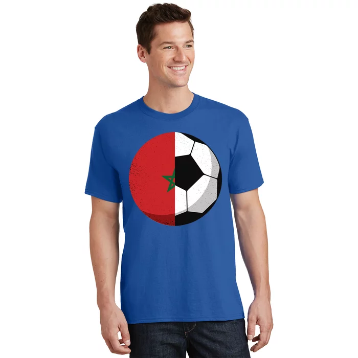 Half Morocco Flag Half Football Moroccan Soccer Fan Cute Gift T-Shirt