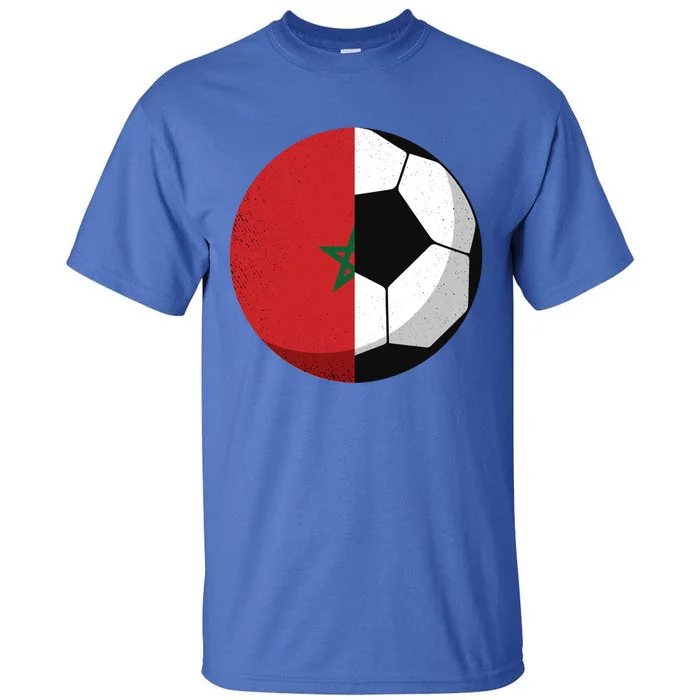 Half Morocco Flag Half Football Moroccan Soccer Fan Cute Gift Tall T-Shirt