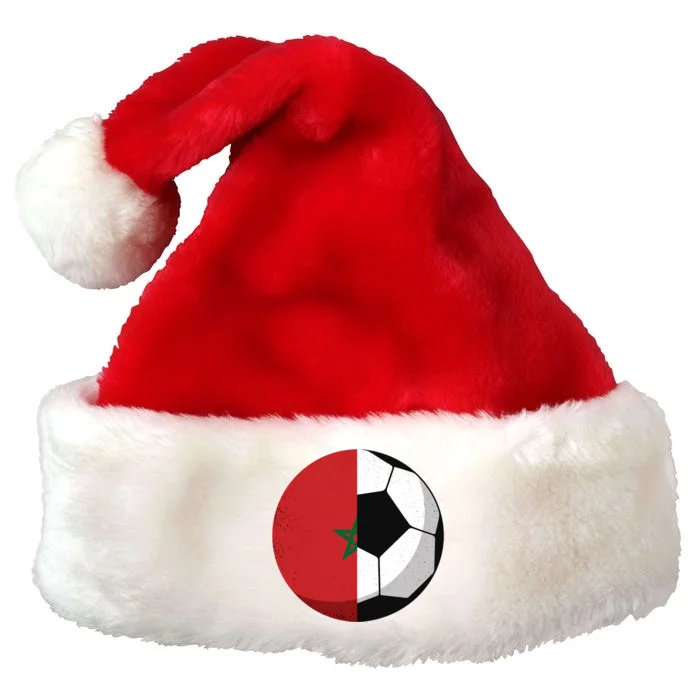 Half Morocco Flag Half Football Moroccan Soccer Fan Cute Gift Premium Christmas Santa Hat