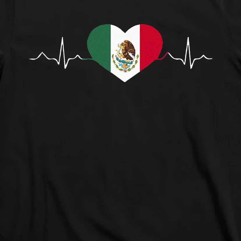 Heartbeat Mexico Flag 16 September Mexican Independence Day T-Shirt