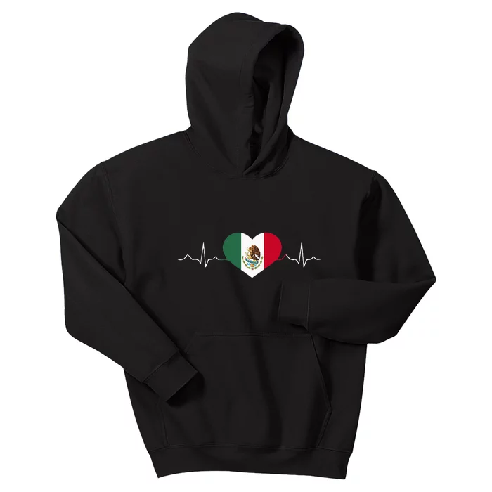 Heartbeat Mexico Flag 16 September Mexican Independence Day Kids Hoodie